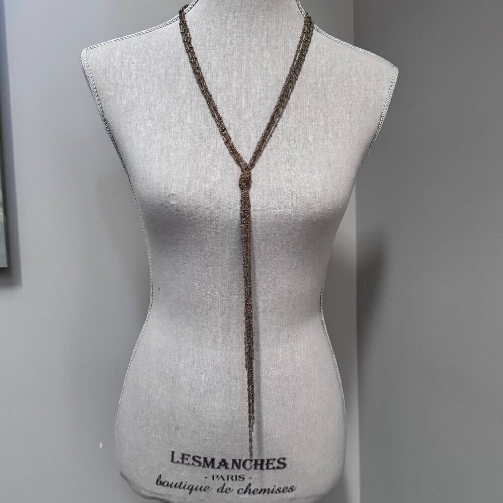 Long Unique Gold-Tone Multilayer Chain Necklace